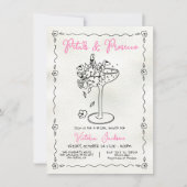 Handgezeichnete Petalen und Presecco-Brautparty Einladung (Vorderseite)