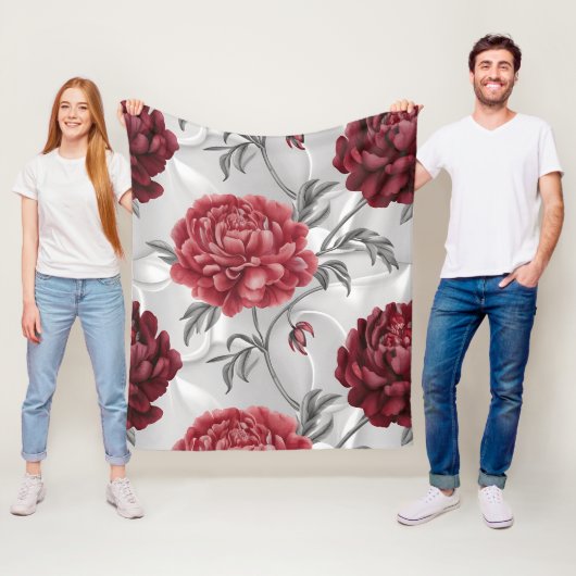 Handgezeichnete Pfingstrose-Fleece-Decke – Elegant Fleecedecke (Beispiel)