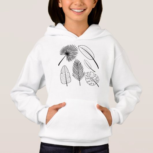 Handgezeichnete Pflanze Doodles Black and White Fl Hoodie (Vorderseite)