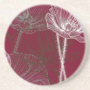 Handgezeichnete Pflaumen auf Rot Sandstein Untersetzer