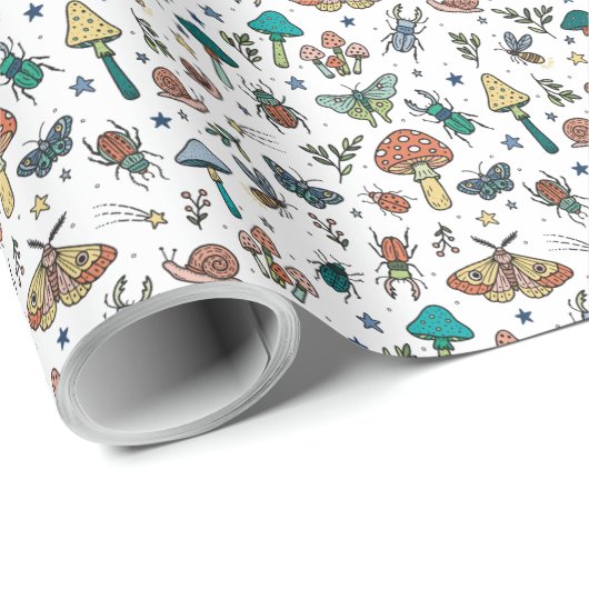 Handgezeichnete Pilze und Schläge | Nachtwald Geschenkpapier (Rolleneckpunkt)