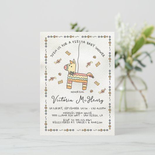 Handgezeichnete Piñata Mexican Fiesta Babydusche Einladung (Stehend Vorderseite)