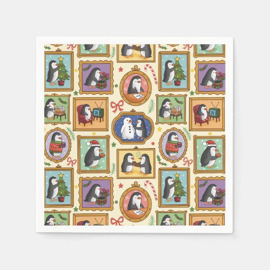 Handgezeichnete Pinguin-Weihnachtsmuster Serviette (Vorderseite)
