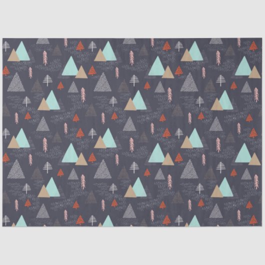 Handgezeichnete Pinienbäume im Schnee bei Nacht Seidenpapier (Vorderseite)