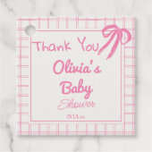 Handgezeichnete Pink Bow Gingham Baby Girl Dusche Geschenkanhänger (Vorderseite)