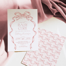 Handgezeichnete Pink Bow Sweet Baby Girl Dusche Einladung