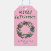 Handgezeichnete Pink Grüne Weihnachtskreide Bows Geschenkanhänger (Vorderseite)
