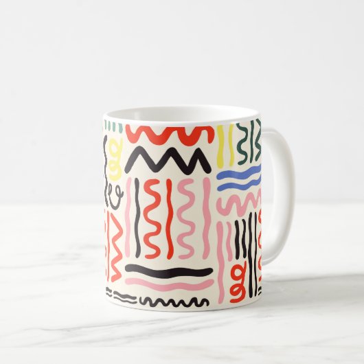 Handgezeichnete Pinselmuster, Zickzacken, Linien u Kaffeetasse (VorderseiteRechts)