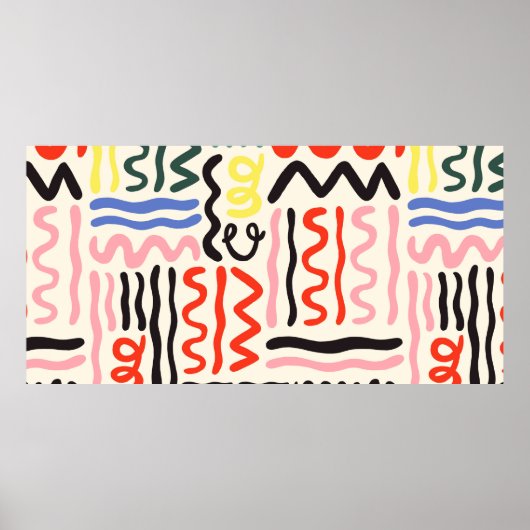 Handgezeichnete Pinselmuster, Zickzacken, Linien u Poster (Vorne)