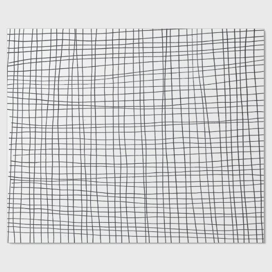 Handgezeichnete Pinstrichgitter-Linien schwarz-wei Geschenkpapier (Flach)