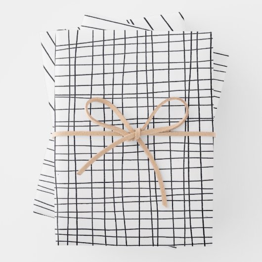 Handgezeichnete Pinstripes Gitter Wonky Schwarz & Geschenkpapier Set (Beispiel)