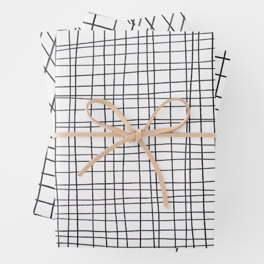 Handgezeichnete Pinstripes Gitter Wonky Schwarz &  Geschenkpapier Set (Beispiel)