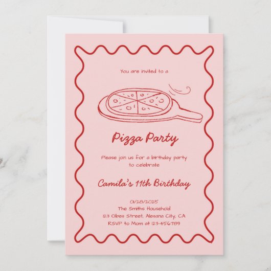 Handgezeichnete Pizza Geburtstagseinladung Whimsic Einladung (Vorderseite)