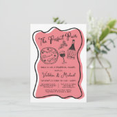 Handgezeichnete Pizza & Wein das perfekte Paar Ita Einladung (Stehend Vorderseite)