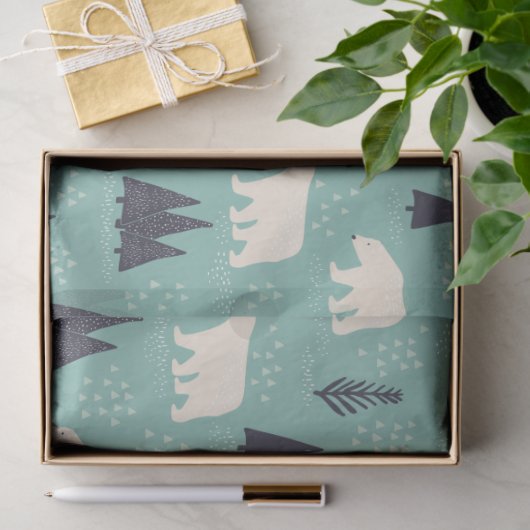 Handgezeichnete Polarbären Evergreen Trees im Schn Seidenpapier (Geschenk)