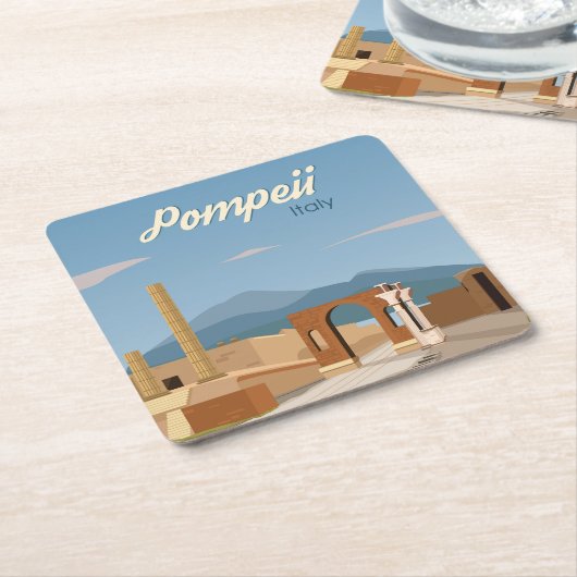 Handgezeichnete Pompeji Italien Landschaftslandsch Rechteckiger Pappuntersetzer (angewinkelt)