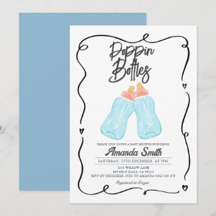 Handgezeichnete Poppin Flaschen Kinderdusche Einla Einladung