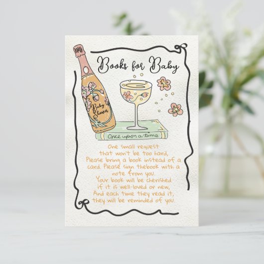 Handgezeichnete Presecco- und Petalbücher für Baby Einladung (Stehend Vorderseite)