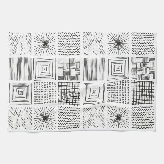 Handgezeichnete Quadrate Abstrakt Schwarz/Weiß B/W Geschirrtuch (Horizontal)