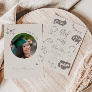 Handgezeichnete Quirky-Beige-Graduierungspartei Einladung