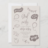 Handgezeichnete Quirky-Beige-Graduierungspartei Einladung (Vorderseite)