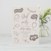 Handgezeichnete Quirky-Beige-Graduierungspartei Einladung (Stehend Vorderseite)