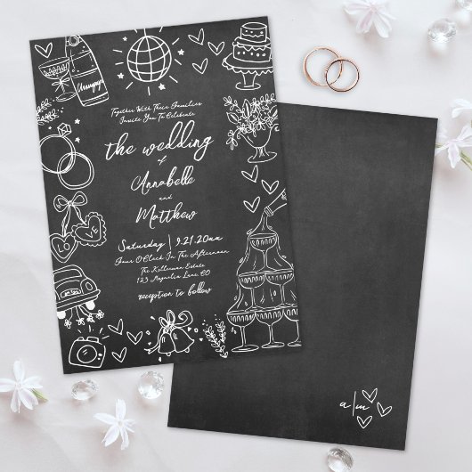 Handgezeichnete Quirky Chalkboard Whimsical Weddin Einladung