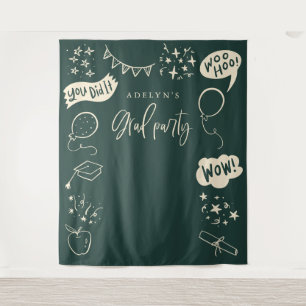 Handgezeichnete Quirky Grad Icons Grüne Backdrops Wandteppich