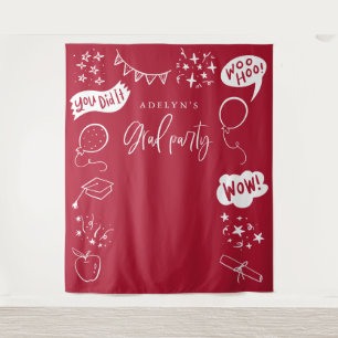 Handgezeichnete Quirky Grad Icons Red Backdrops Wandteppich