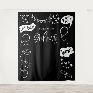 Handgezeichnete Quirky Grad Icons Schwarze Backdro Wandteppich