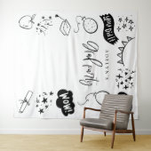 Handgezeichnete Quirky Grad Icons Weiße Abdrücke Wandteppich (Beispiel (Horizontal))