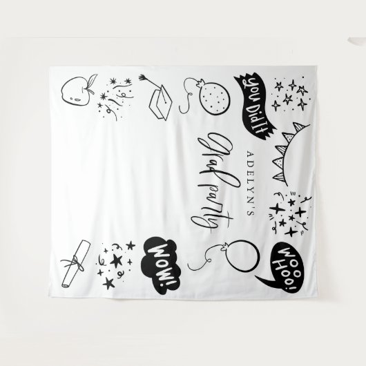 Handgezeichnete Quirky Grad Icons Weiße Abdrücke Wandteppich (Vorderseite (Horizontal))