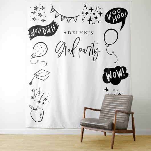 Handgezeichnete Quirky Grad Icons Weiße Abdrücke Wandteppich (Beispiel)