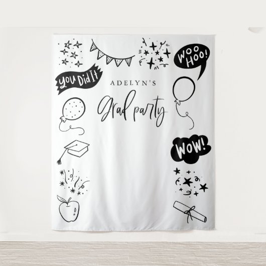 Handgezeichnete Quirky Grad Icons Weiße Abdrücke Wandteppich (Vorderseite)