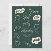 Handgezeichnete Quirky GreenGraduation-Party Einla Einladung (Vorderseite)