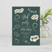 Handgezeichnete Quirky GreenGraduation-Party Einla Einladung (Stehend Vorderseite)