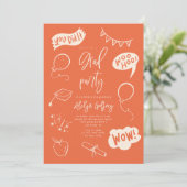 Handgezeichnete Quirky Orange Graduierungspartei Einladung (Stehend Vorderseite)