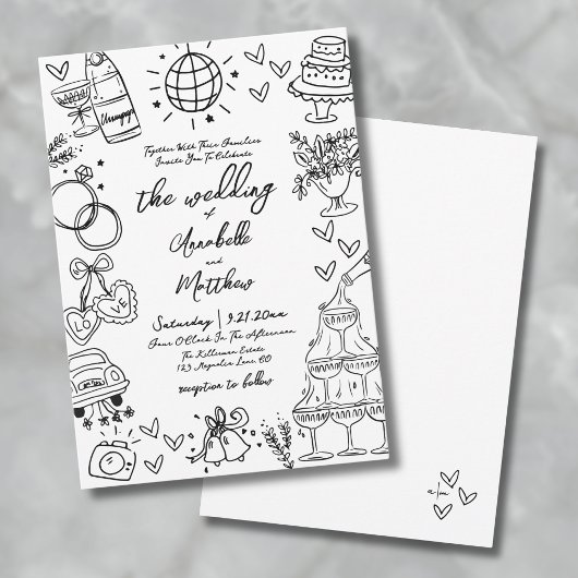 Handgezeichnete Quirky Whimsical Wedding Einladung