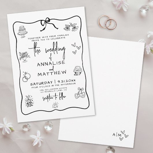 Handgezeichnete Quirky Whimsical Wedding Einladung