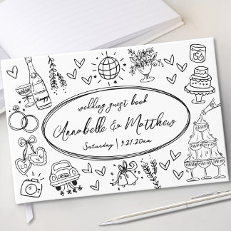 Handgezeichnete Quirky Whimsical Wedding Gästebuch
