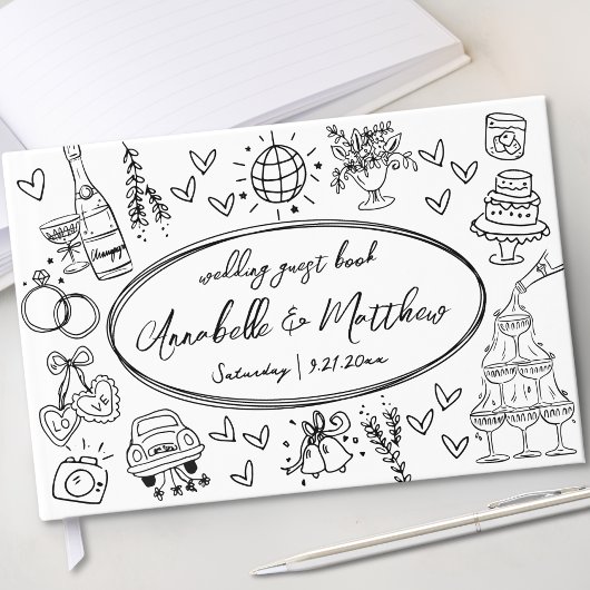Handgezeichnete Quirky Whimsical Wedding Gästebuch