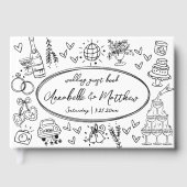 Handgezeichnete Quirky Whimsical Wedding Gästebuch (Vorderseite)