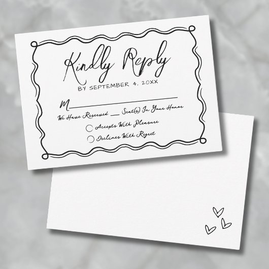 Handgezeichnete Quirky Whimsical Wedding RSVP Karte
