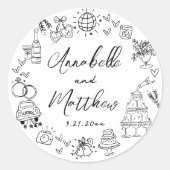 Handgezeichnete Quirky Whimsical Wedding Runder Aufkleber (Vorderseite)