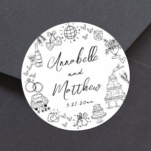 Handgezeichnete Quirky Whimsical Wedding Runder Aufkleber