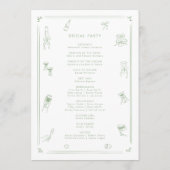 Handgezeichnete Quirky White and Sage Green Weddin Programm (Rückseite)