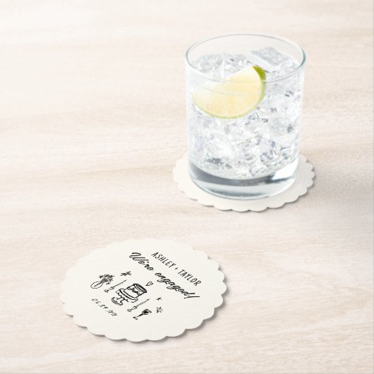 Handgezeichnete Quirky Wir sind Verlobte Engagemen Untersetzer (Vor Ort)