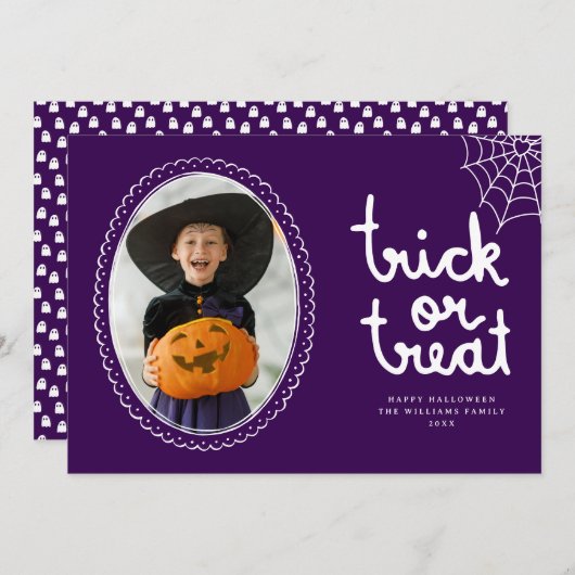 Handgezeichnete Rahmen Trick oder Treat Halloween  Karte (Vorne/Hinten)