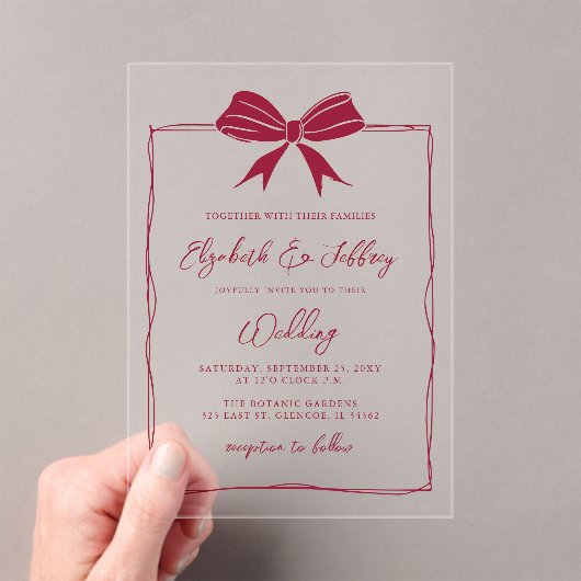 Handgezeichnete Red Bow Coquette Moderne schicke H Acryleinladungen (Insitu (Handheld))