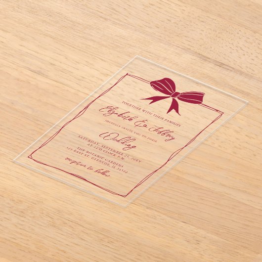 Handgezeichnete Red Bow Coquette Moderne schicke H Acryleinladungen (Ablage )